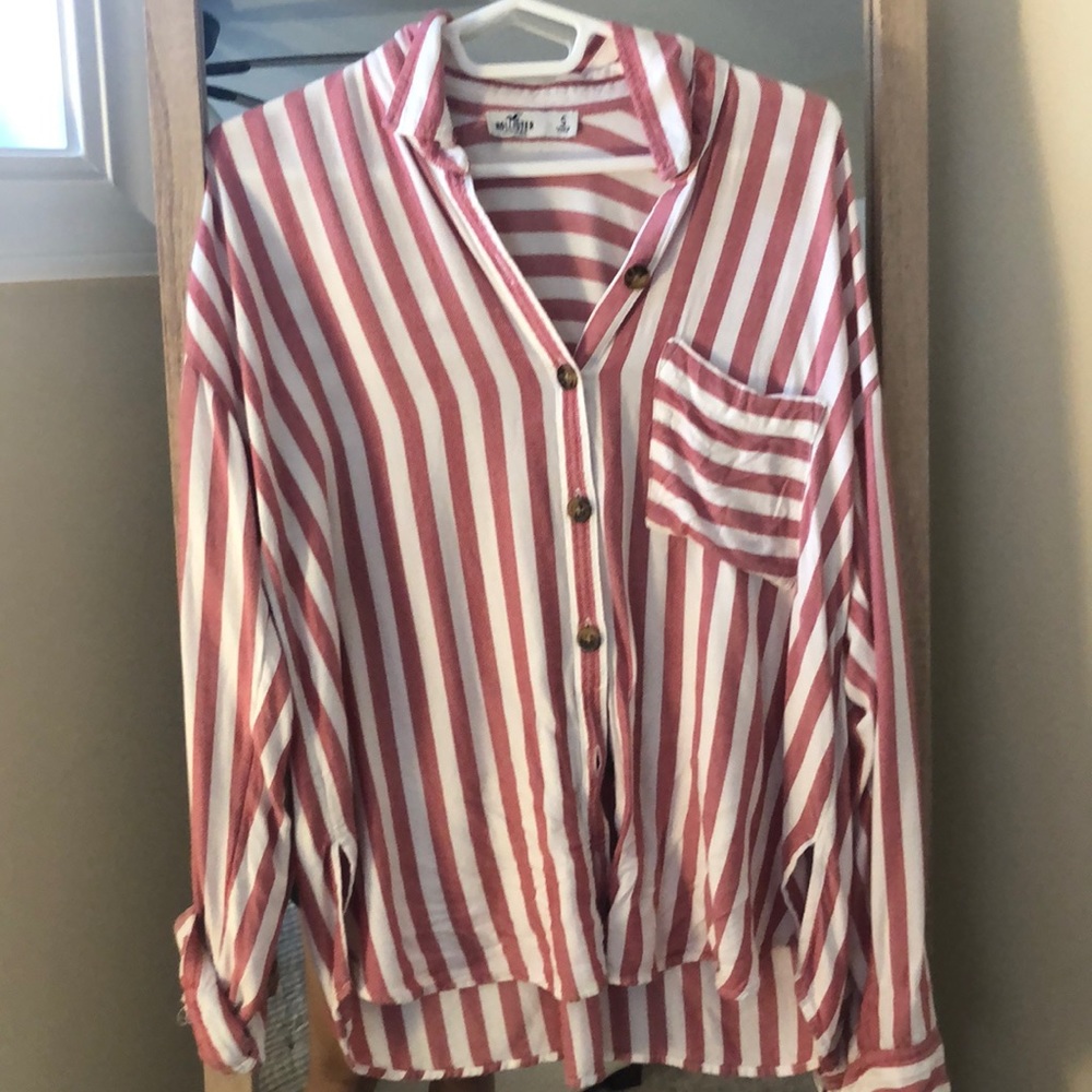 Hollister pink striped button down